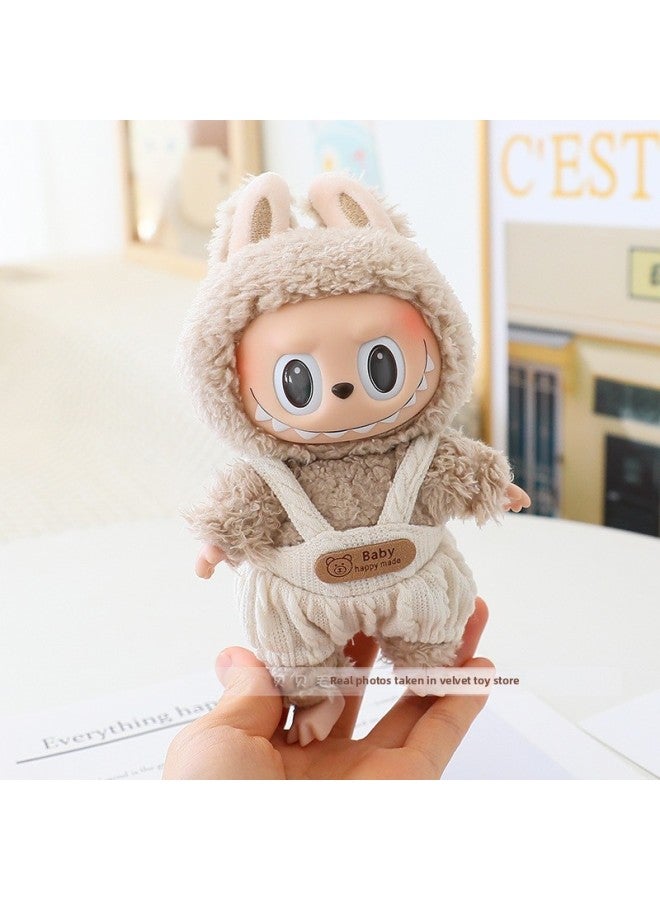 Labubu Doll Clothes 17cm Macaroon Vinyl Doll Labubu Doll Clothes Dress For T-Shirt Jeans-Specifications:Suitable For The First And Second Generation (excluding Baby)-Color:Off-white Twist Overalls (doll Not Included)  - Image 1