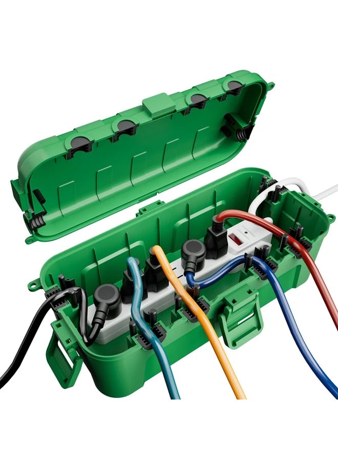 Green Outdoor Junction Box with Removable Cover Extension Cord Safety Power Strip Timer Socket Ideal for Christmas Decorations - Image 1