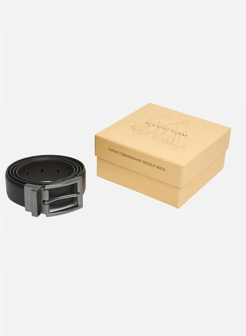 Mannerism The Frontier Passage Reversible Waxed Leather Belt Black & Seal Brown