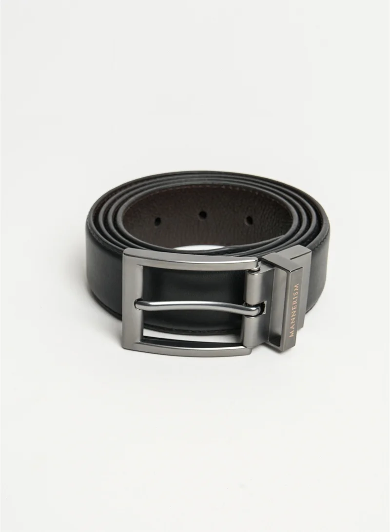 Mannerism The Frontier Passage Reversible Waxed Leather Belt Black & Seal Brown