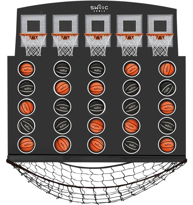 Swooc Games - Low Post Lineupâ„¢ | Wall Mounted Giant Basketball 4 In A Row w/ 5+ Games | Basketball Hoop For Room Wall Games | Game Room Games | Mini Basketball Hoop Indoor Connect | Four In A Row Game - Image 1