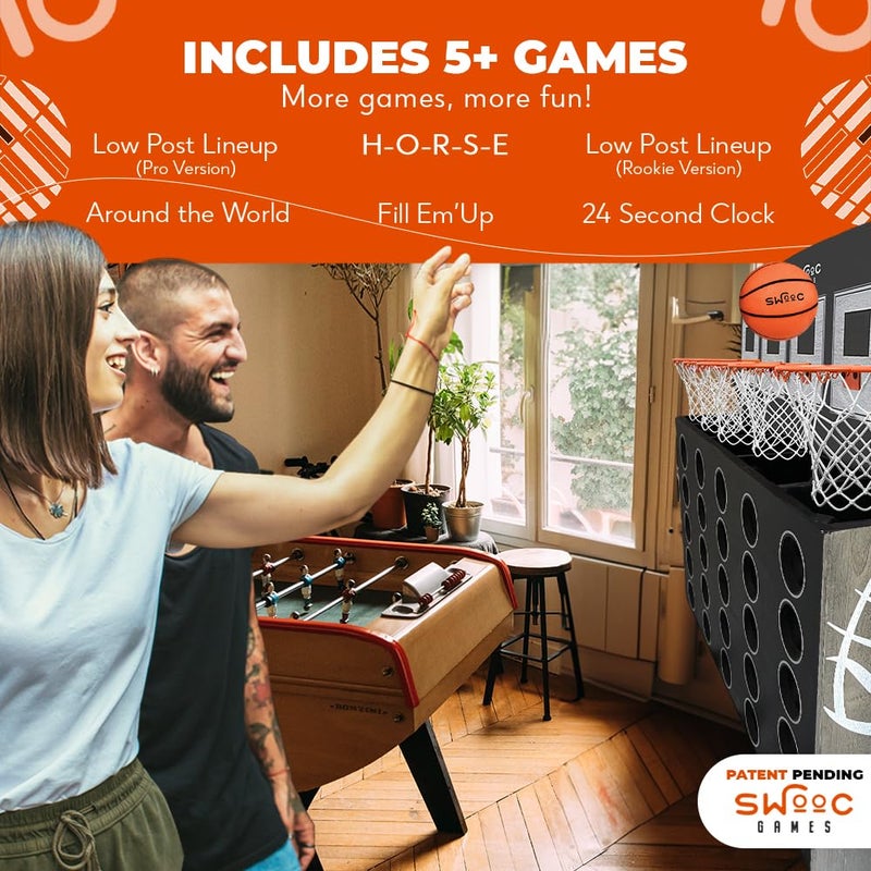 Swooc Games - Low Post Lineupâ„¢ | Wall Mounted Giant Basketball 4 In A Row w/ 5+ Games | Basketball Hoop For Room Wall Games | Game Room Games | Mini Basketball Hoop Indoor Connect | Four In A Row Game - Image 4