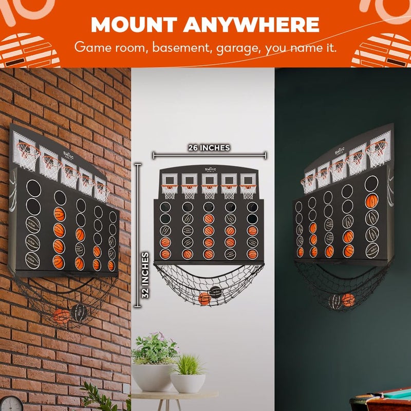 Swooc Games - Low Post Lineupâ„¢ | Wall Mounted Giant Basketball 4 In A Row w/ 5+ Games | Basketball Hoop For Room Wall Games | Game Room Games | Mini Basketball Hoop Indoor Connect | Four In A Row Game - Image 3