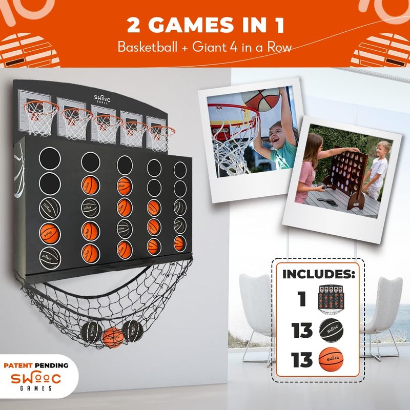 Swooc Games - Low Post Lineupâ„¢ | Wall Mounted Giant Basketball 4 In A Row w/ 5+ Games | Basketball Hoop For Room Wall Games | Game Room Games | Mini Basketball Hoop Indoor Connect | Four In A Row Game - Image 5