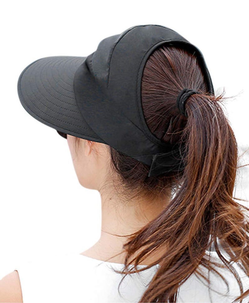 HINDAWI Sun Hat Sun Hats for Women Wide Brim UV Protection Summer Beach Packable Visor Black - Image 2