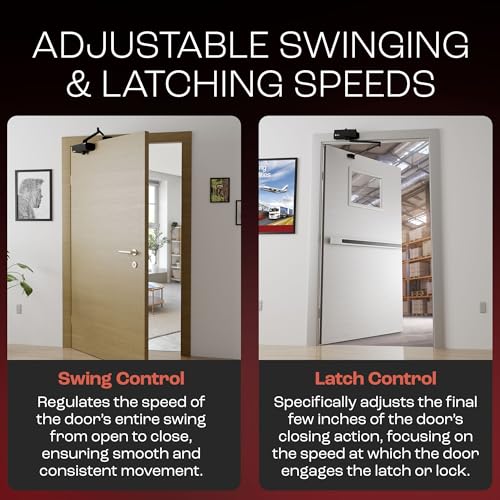 PrimeWare DC-300 Automatic Adjustable Door Closers for Home | Soft Close, No Slam | Residential and Commercial Door Closer | Level 3 | for Doors Weighing 90-140 lbs | Hydraulic Door Spring - Black - Image 2
