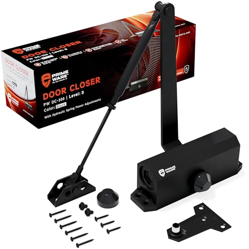 PrimeWare DC-300 Automatic Adjustable Door Closers for Home | Soft Close, No Slam | Residential and Commercial Door Closer | Level 3 | for Doors Weighing 90-140 lbs | Hydraulic Door Spring - Black - Image 1