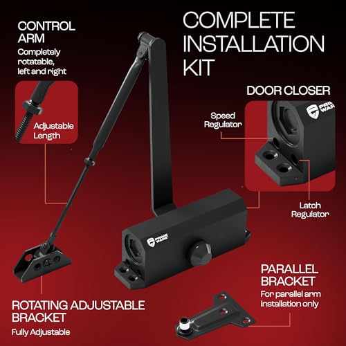 PrimeWare DC-300 Automatic Adjustable Door Closers for Home | Soft Close, No Slam | Residential and Commercial Door Closer | Level 3 | for Doors Weighing 90-140 lbs | Hydraulic Door Spring - Black - Image 4