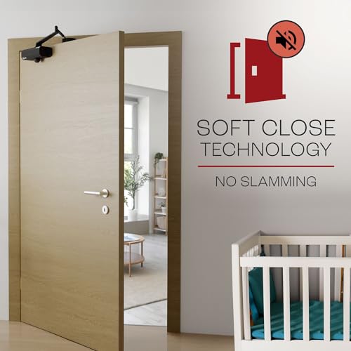 PrimeWare DC-300 Automatic Adjustable Door Closers for Home | Soft Close, No Slam | Residential and Commercial Door Closer | Level 3 | for Doors Weighing 90-140 lbs | Hydraulic Door Spring - Black - Image 5