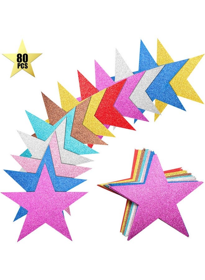 Gejoy 80 Pieces Glitter Star Cutouts Paper Star Confetti Cutouts For Bulletin Board Classroom Wall Party Decoration Supply (Rich Colors 6 Inches Length) - Image 1