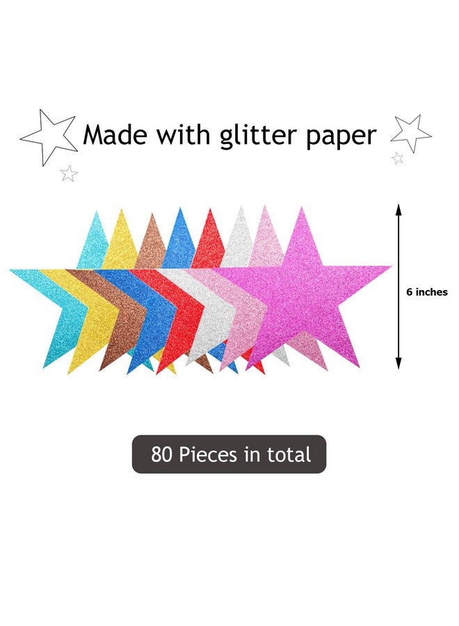 Gejoy 80 Pieces Glitter Star Cutouts Paper Star Confetti Cutouts For Bulletin Board Classroom Wall Party Decoration Supply (Rich Colors 6 Inches Length) - Image 4