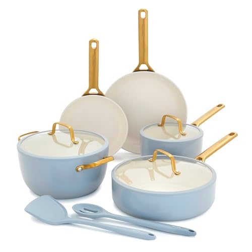 GreenPan Nonstick Reserve Pro 10 Piece Cookware Set NSF Certified Ceramic Hard Anodized PFASFree Pots Pans Set with Lids Stainless Steel Handles Oven Dishwasher Safe Glacier Blue - Image 1