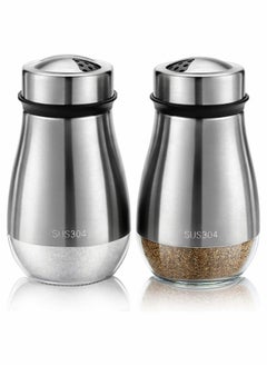 SYOSI 2Pcs Salt and Pepper Shakers Set, SYOSI Salt Shaker with Adjustable Pour Holes, 304 Stainless Steel and Glass Spice Dispenser Refillable, Perfect for Black Pepper, Sea Salts  - Image 1