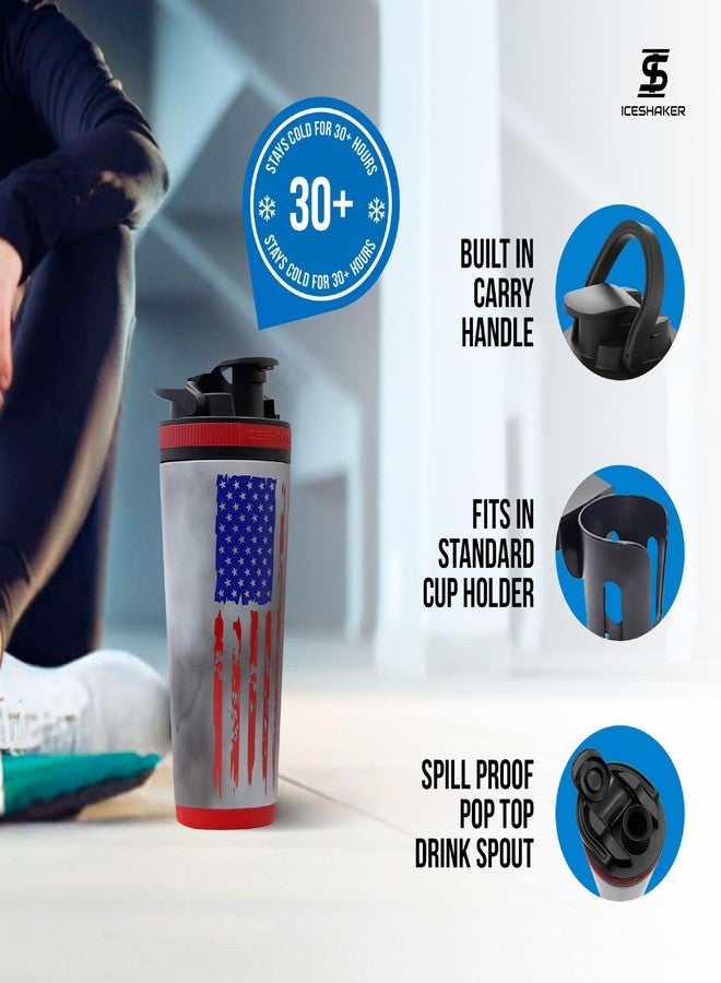 Ice Shaker Insulated Stainless Steel Shaker Bottle | 26oz, American Flag | Cold for 30+ Hours | Insulated Cup with Twist-on Agitator | Odor-Free Shaker Cup for Protein Shakes, Smoothies, Cocktails - Image 3