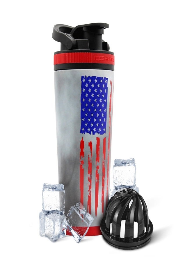 Ice Shaker Insulated Stainless Steel Shaker Bottle | 26oz, American Flag | Cold for 30+ Hours | Insulated Cup with Twist-on Agitator | Odor-Free Shaker Cup for Protein Shakes, Smoothies, Cocktails - Image 1