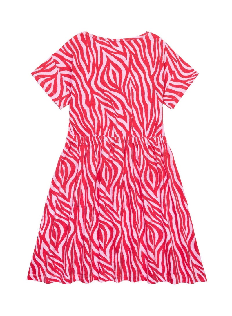 مينوتي فستان بناتي من القطن بطبعة كاملة ورباط خصر قابل للتعديل - Image 2