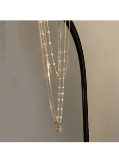 Generic Chic Elegant Ring Design Stylish Necklace Personality fashion double layered pear-shaped small diamond long tassel pendant necklace two-piece set  - Image 1
