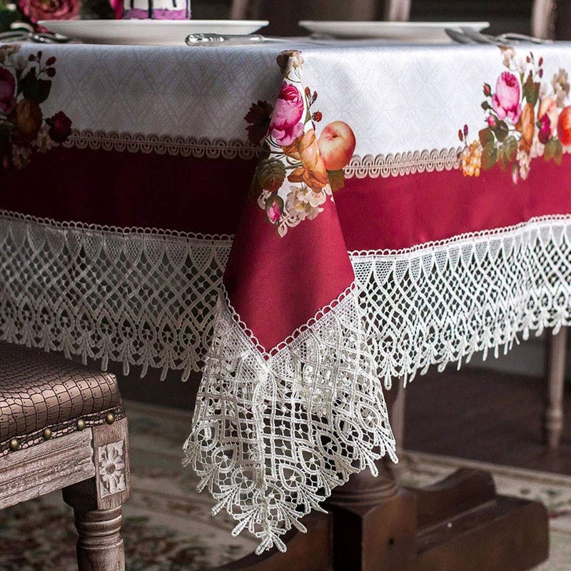 ARTABLE Lace Spring Table Cloth Rectangle Fall Antique Flower Decor Macrame Tablecloth for Outdoor Farmhouse Rustic Kitchen Party Birthday Picnic (Burgundy, 60 x 84 Inch) - Image 1