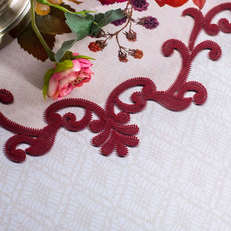 ARTABLE Lace Spring Table Cloth Rectangle Fall Antique Flower Decor Macrame Tablecloth for Outdoor Farmhouse Rustic Kitchen Party Birthday Picnic (Burgundy, 60 x 84 Inch) - Image 4