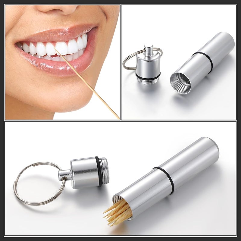 Shappy حامل أعواد الأسنان المحمول من هوتوب علبة أعواد أسنان مقاومة للماء من سبائك الألمنيوم علبة حبوب معدنية مع حلقة مفاتيح 28 × 06 بوصة - Image 5