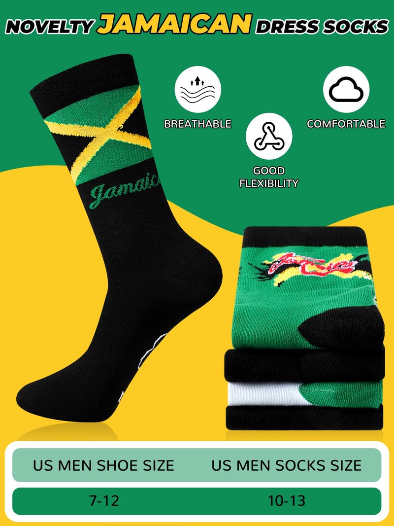 Cutecrop 4 Pairs Jamaican Socks for Men Women Funny Dress Jamaican Flag Crew Socks Novelty Jamaica Souvenirs Gifts Party Favors Holiday Birthday Gifts - Image 5