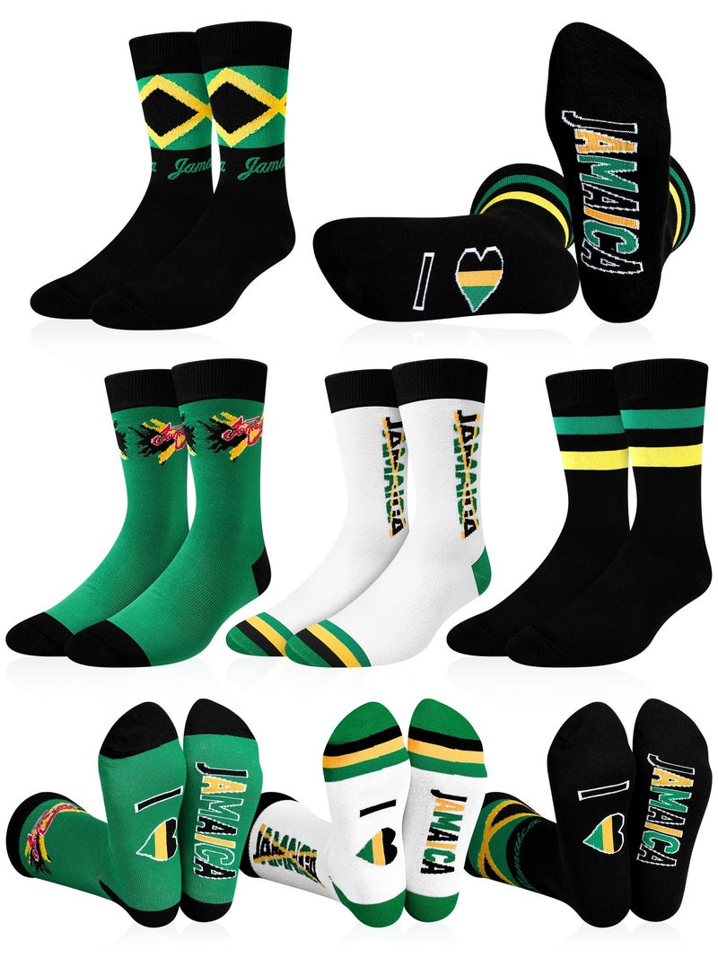 Cutecrop 4 Pairs Jamaican Socks for Men Women Funny Dress Jamaican Flag Crew Socks Novelty Jamaica Souvenirs Gifts Party Favors Holiday Birthday Gifts - Image 1