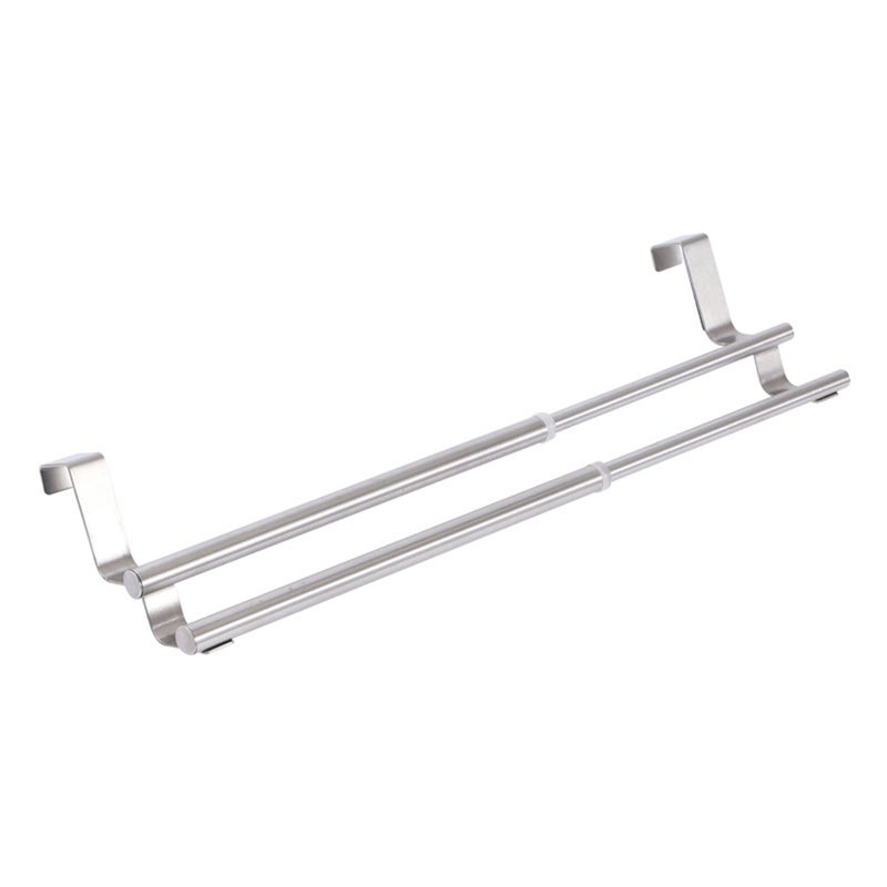 Bathroom Freely Retractable Double Towel Bar Stainless Steel Storage Wall Mount Rack Movable Shower Shelf - Image 2