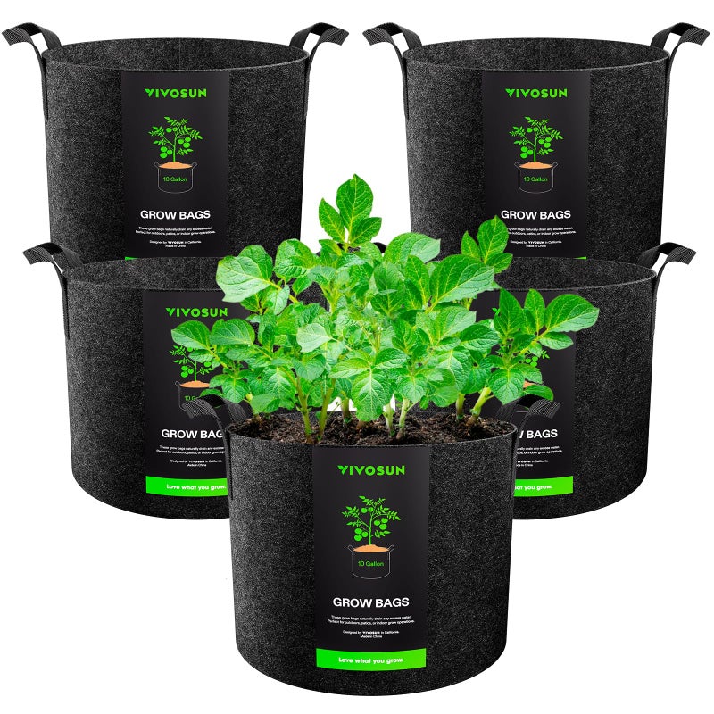 VIVOSUN 5-Pack 10 Gallon Plant Grow Bags, Heavy Duty Thickened Nonwoven Fabric Pots with Handles - Image 1