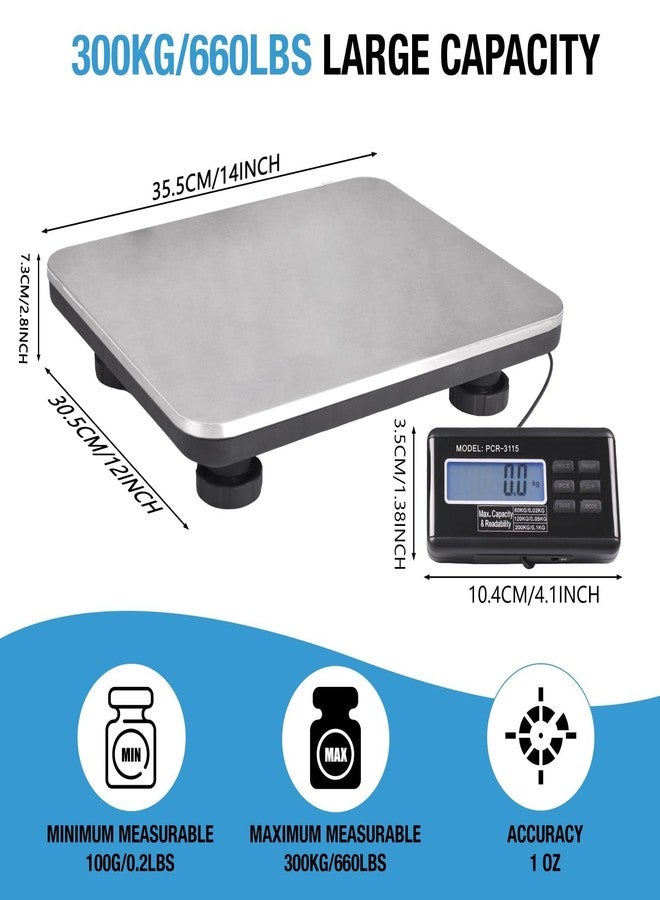 Surmount Way SurmountWay Shipping Scale 660lbs LCD Digital Platform Heavy Duty Portable Stainless Platform for Postal Shipping Scale Industrial Floor Scale W/ 14"X 12" - Image 2