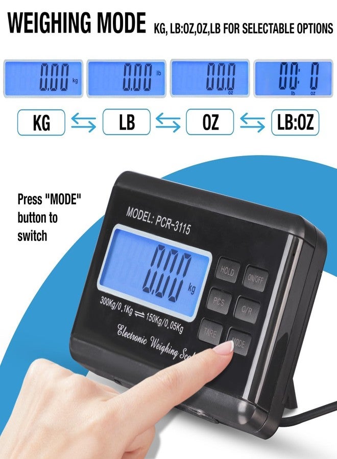 Surmount Way SurmountWay Shipping Scale 660lbs LCD Digital Platform Heavy Duty Portable Stainless Platform for Postal Shipping Scale Industrial Floor Scale W/ 14"X 12" - Image 5