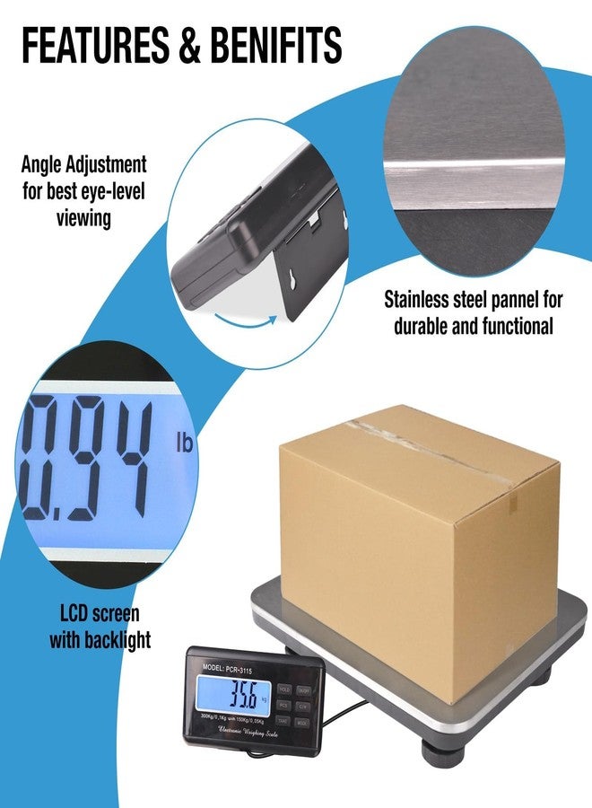 Surmount Way SurmountWay Shipping Scale 660lbs LCD Digital Platform Heavy Duty Portable Stainless Platform for Postal Shipping Scale Industrial Floor Scale W/ 14"X 12" - Image 4