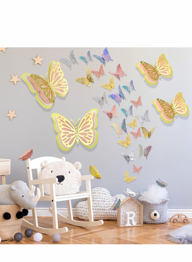 إكسفور 3D erfly Wall Decor 4Pcs 12 Large Gold for Birthday Party Decorations Cake Decorations, Removable Stickers Room Kids Nursery Wedding Decor(Gold) - Image 4