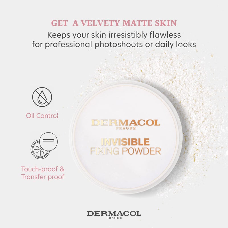 Dermacol - Invisible Fixing Face Powder, Touch-proof Translucent Setting Powder for Oily Skin & Other Skin Types, Loose Powder Makeup, Frangrance-Free Matte Powder with Powder Puff, White, 13.5 g - Image 3