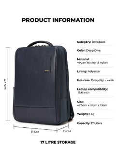 Mokobara MOKOBARA The Element Backpack | Laptop Up to 15.6 Inches, 18L Capacity | Durable Nylon and Vegan Leather, Water Resistant | Ideal for Travel, Office, Students | Ergonomic, Padded Straps | Blue  - Image 3