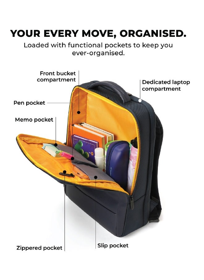 Mokobara MOKOBARA The Element Backpack | Laptop Up to 15.6 Inches, 18L Capacity | Durable Nylon and Vegan Leather, Water Resistant | Ideal for Travel, Office, Students | Ergonomic, Padded Straps | Blue  - Image 2