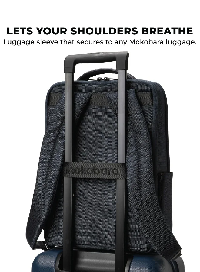 Mokobara The Element Backpack | Laptop Up to 15.6 Inches, 18L Capacity | Durable Nylon and Vegan Leather, Water Resistant | Ideal for Travel, Office, Students | Ergonomic, Padded Straps | Blue