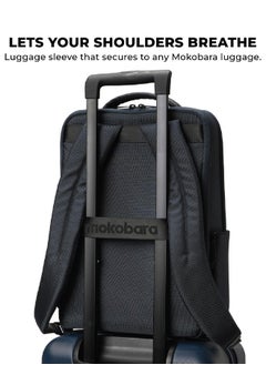 Mokobara MOKOBARA The Element Backpack | Laptop Up to 15.6 Inches, 18L Capacity | Durable Nylon and Vegan Leather, Water Resistant | Ideal for Travel, Office, Students | Ergonomic, Padded Straps | Blue  - Image 4