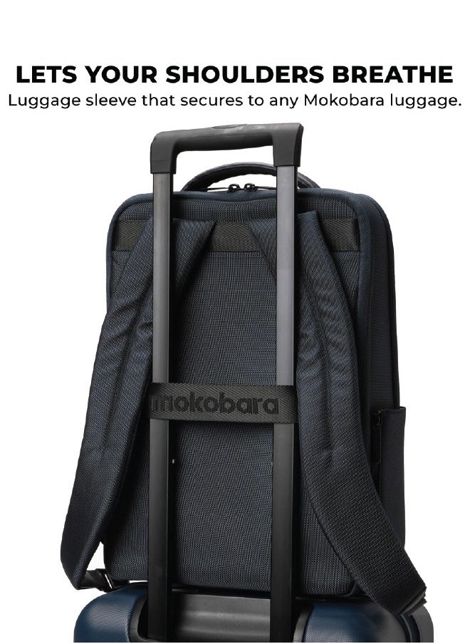 Mokobara MOKOBARA The Element Backpack | Laptop Up to 15.6 Inches, 18L Capacity | Durable Nylon and Vegan Leather, Water Resistant | Ideal for Travel, Office, Students | Ergonomic, Padded Straps | Blue  - Image 4