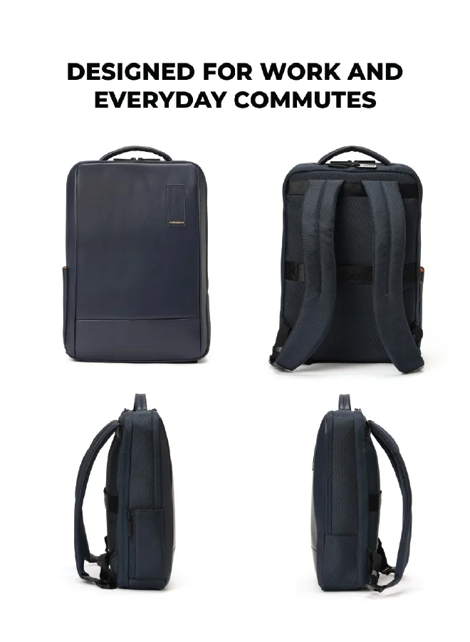 Mokobara The Element Backpack | Laptop Up to 15.6 Inches, 18L Capacity | Durable Nylon and Vegan Leather, Water Resistant | Ideal for Travel, Office, Students | Ergonomic, Padded Straps | Blue