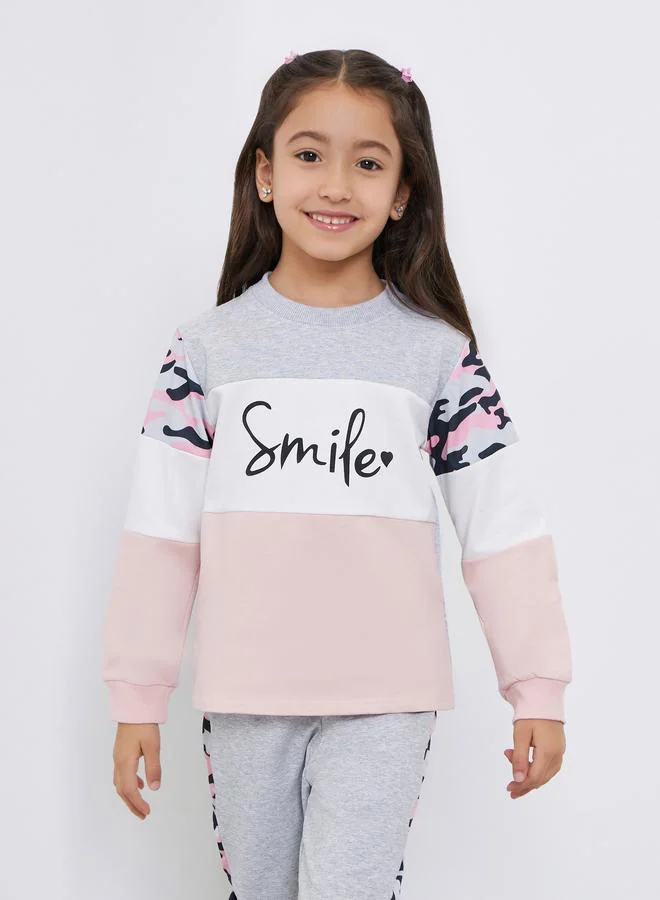 Styli Styli Grey Color Block Sweatshirt and Joggers Set