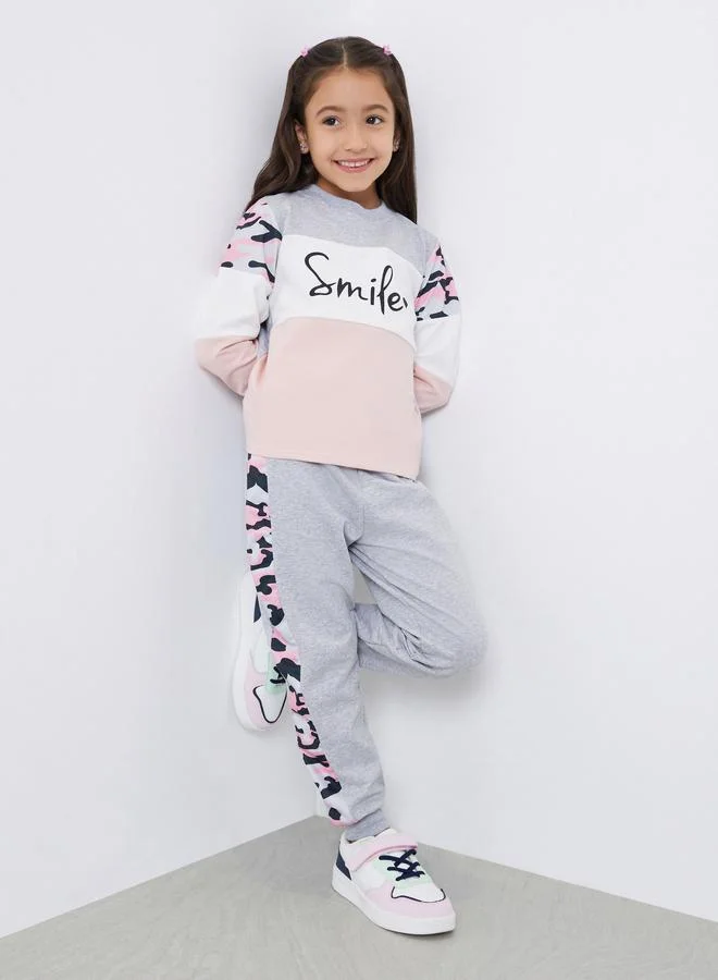 Styli Styli Grey Color Block Sweatshirt and Joggers Set