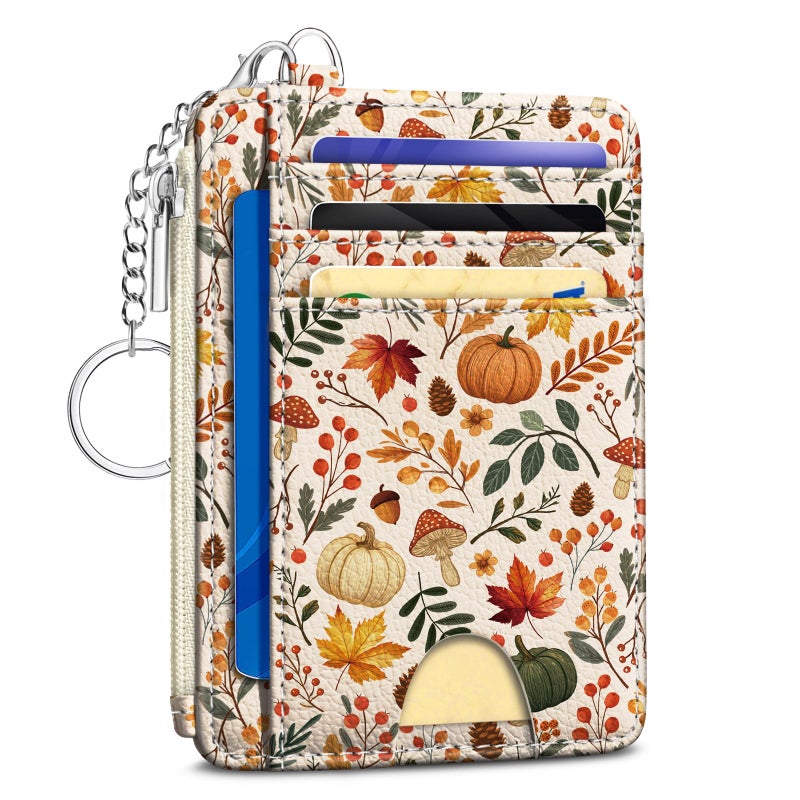 Kelvoris Cute Dinosaur Credit Card Holder Small Wallet Women, Flowers Slim RFID Blocking Wallet Woman Keychain with Zipper Coin Pocket, Front Pocket Thin Travel Card Case with ID Window Ladies Gifts - Image 1