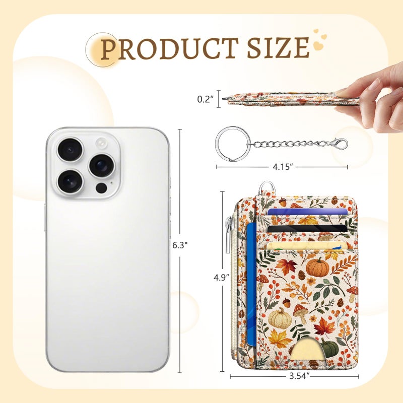 Kelvoris Cute Dinosaur Credit Card Holder Small Wallet Women, Flowers Slim RFID Blocking Wallet Woman Keychain with Zipper Coin Pocket, Front Pocket Thin Travel Card Case with ID Window Ladies Gifts - Image 5
