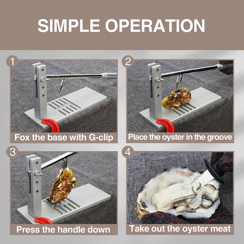 Koconic Heavy Duty Oyster Shucker Tool Kit â€“ Stainless Steel Clam Opener Machine with 5 Height Settings, 2 Shucking Knives, Glove & G-Clamp for Safe and Easy Shellfish Opening at Home or Buffet - Image 5