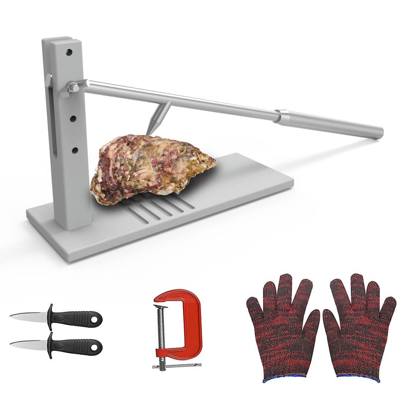 Koconic Heavy Duty Oyster Shucker Tool Kit â€“ Stainless Steel Clam Opener Machine with 5 Height Settings, 2 Shucking Knives, Glove & G-Clamp for Safe and Easy Shellfish Opening at Home or Buffet - Image 1