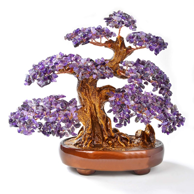 KALIFANO Natural Amethyst 1251 Gemstone Count Chakra Crystal Tree with Healing Properties  Bonsai Feng Shui Money Tree for Positive Energy Luck and Wealth  14