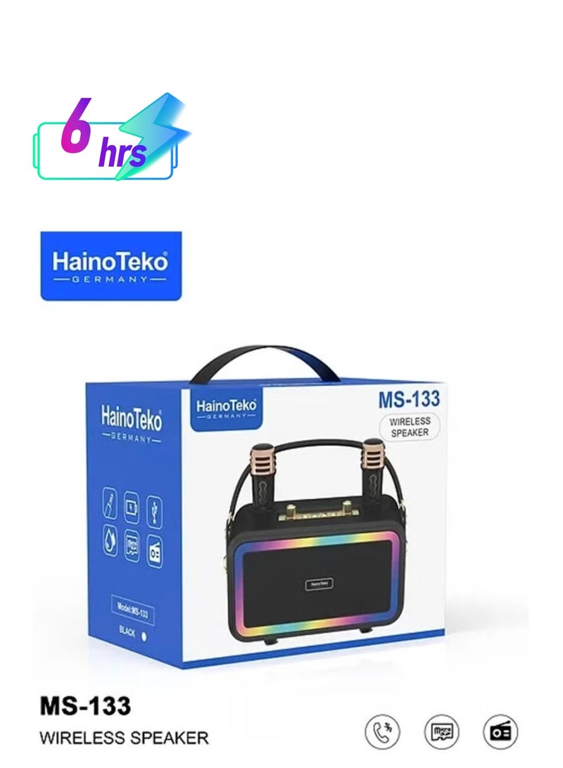 Haino Teko MS133 Portable Bluetooth Wireless Speaker with 2 Wireless Mics – High-Quality Sound, Rechargeable, Ideal for Parties, Karaoke, Outdoor Use - Image 1