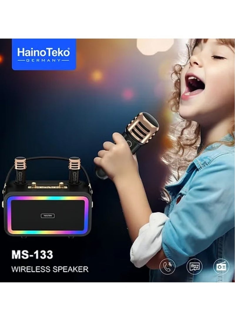 Haino Teko MS133 Portable Bluetooth Wireless Speaker with 2 Wireless Mics – High-Quality Sound, Rechargeable, Ideal for Parties, Karaoke, Outdoor Use - Image 5