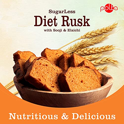 Polka Sugarless Diet Rusk,Sooji with Elaichi, Healthy Snack, High Fiber, Digestive, Sugar Free, 200 Gm - Image 3