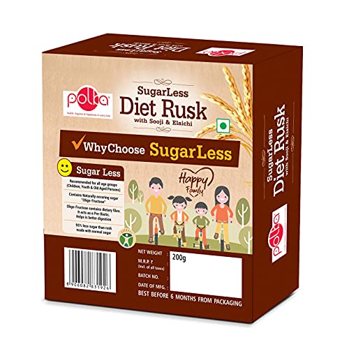 Polka Sugarless Diet Rusk,Sooji with Elaichi, Healthy Snack, High Fiber, Digestive, Sugar Free, 200 Gm - Image 5